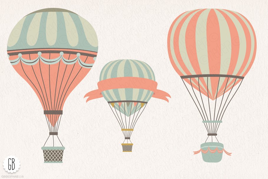 热气球与花卉剪贴画艺术 Hot air balloon flowers clip art插图(1)