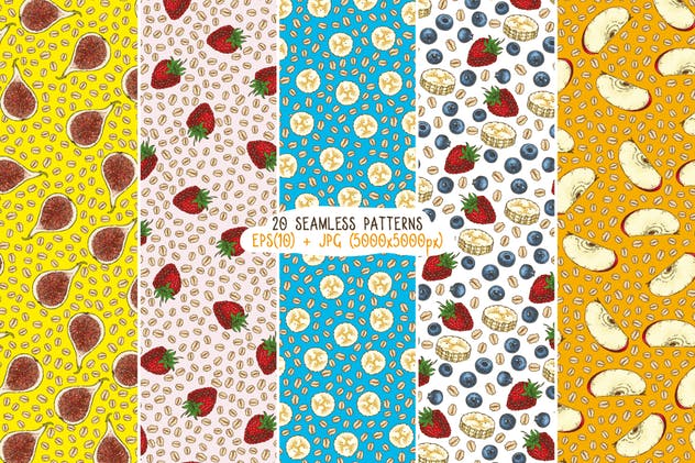 20款手绘水果图案无缝纹理第二波 Fruits Seamless Patterns Set插图(4)