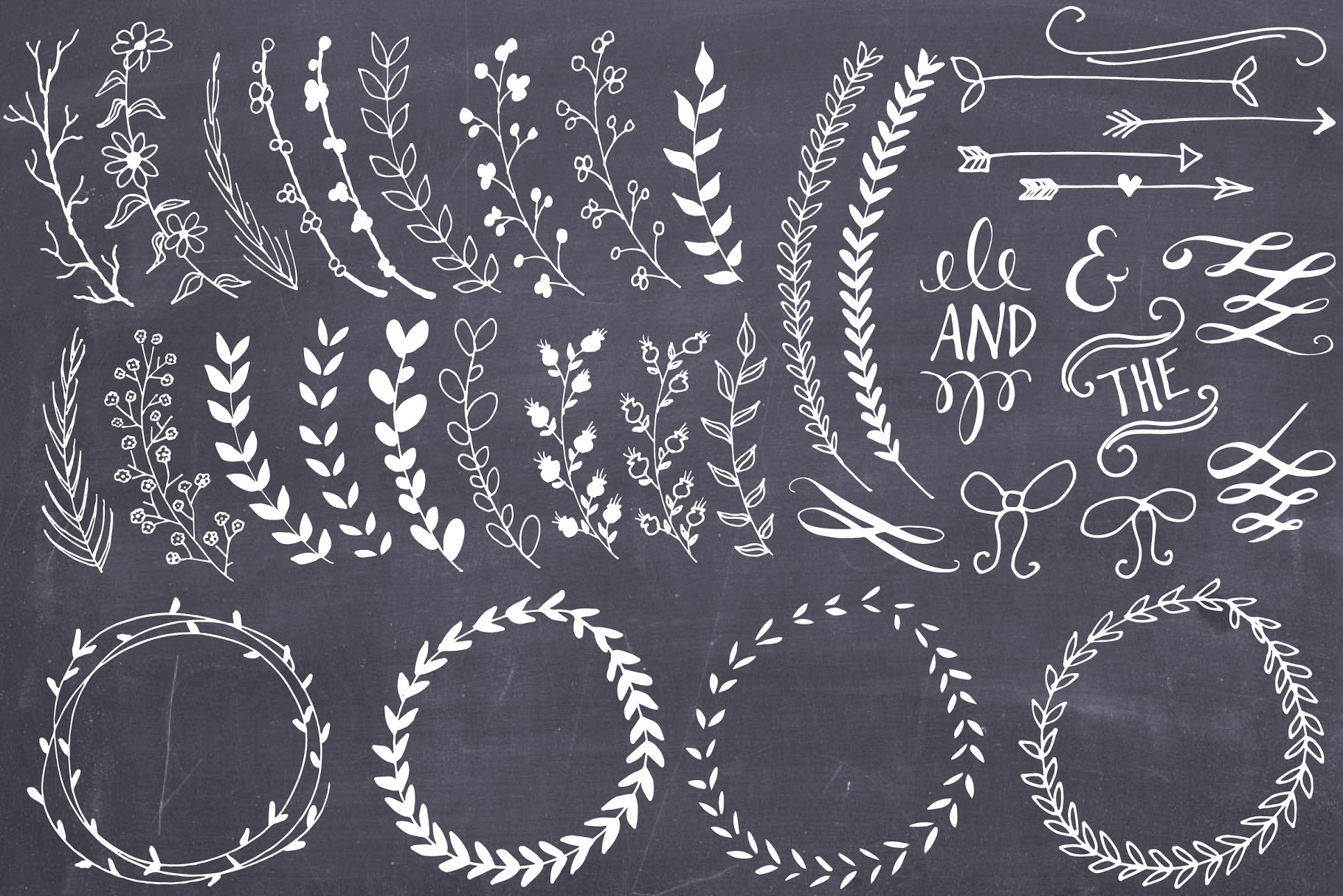 森系小清新手绘树叶花环剪贴画 Laurels & Wreaths – Vector插图(1)