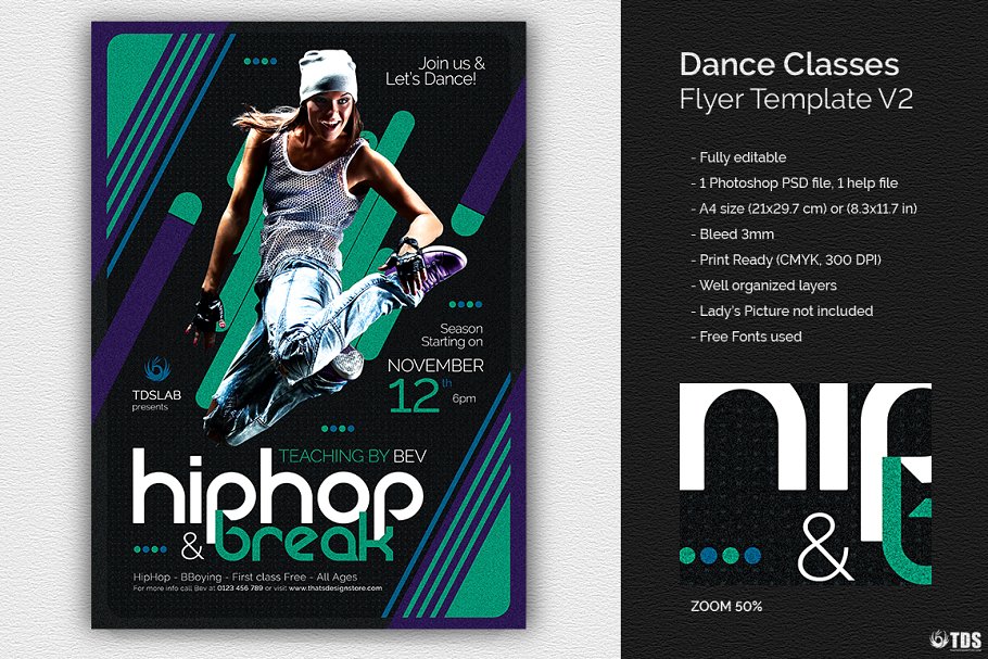 舞蹈培训课程宣传广告海报PSD模板v2 Dance Classes Flyer PSD V2插图