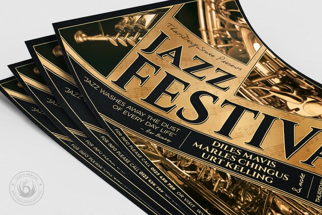 创意爵士音乐演奏会活动海报模板v1 Jazz Festival Flyer Template V1插图(4)