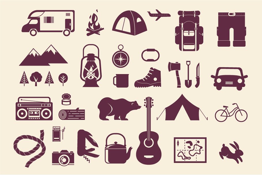 露营和徒步扁平风格矢量图标图形集 Camping & Hiking flat icon set插图(4)