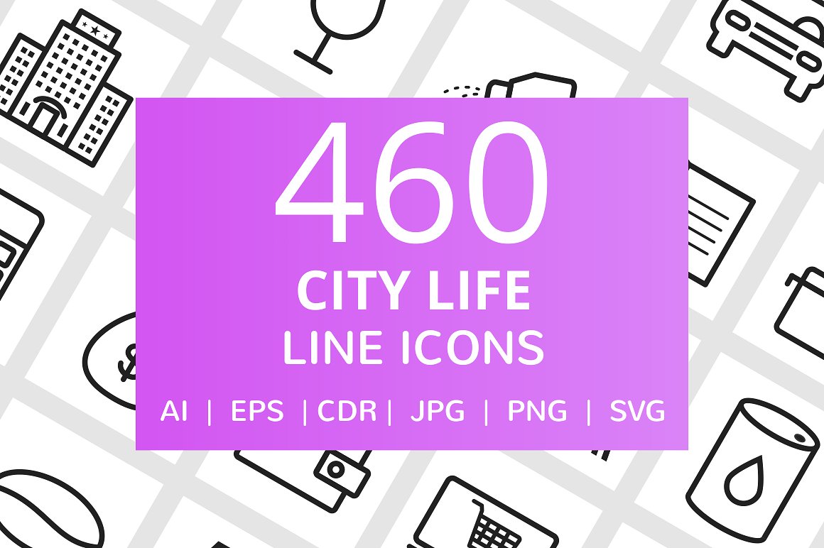 460个城市生活线性图标下载插图