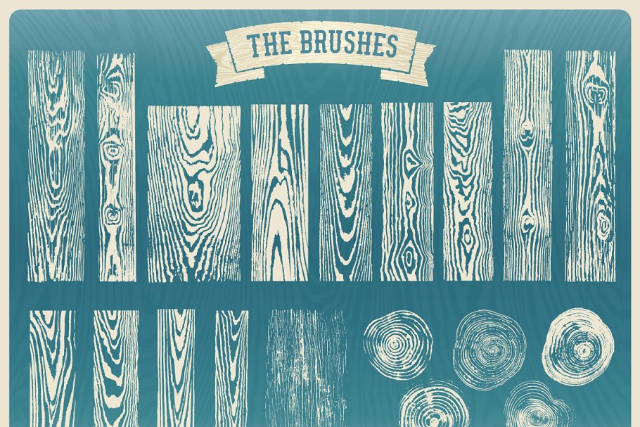 横截面&纵截面木纹AI笔刷 Wood Grain Brushes插图(2)
