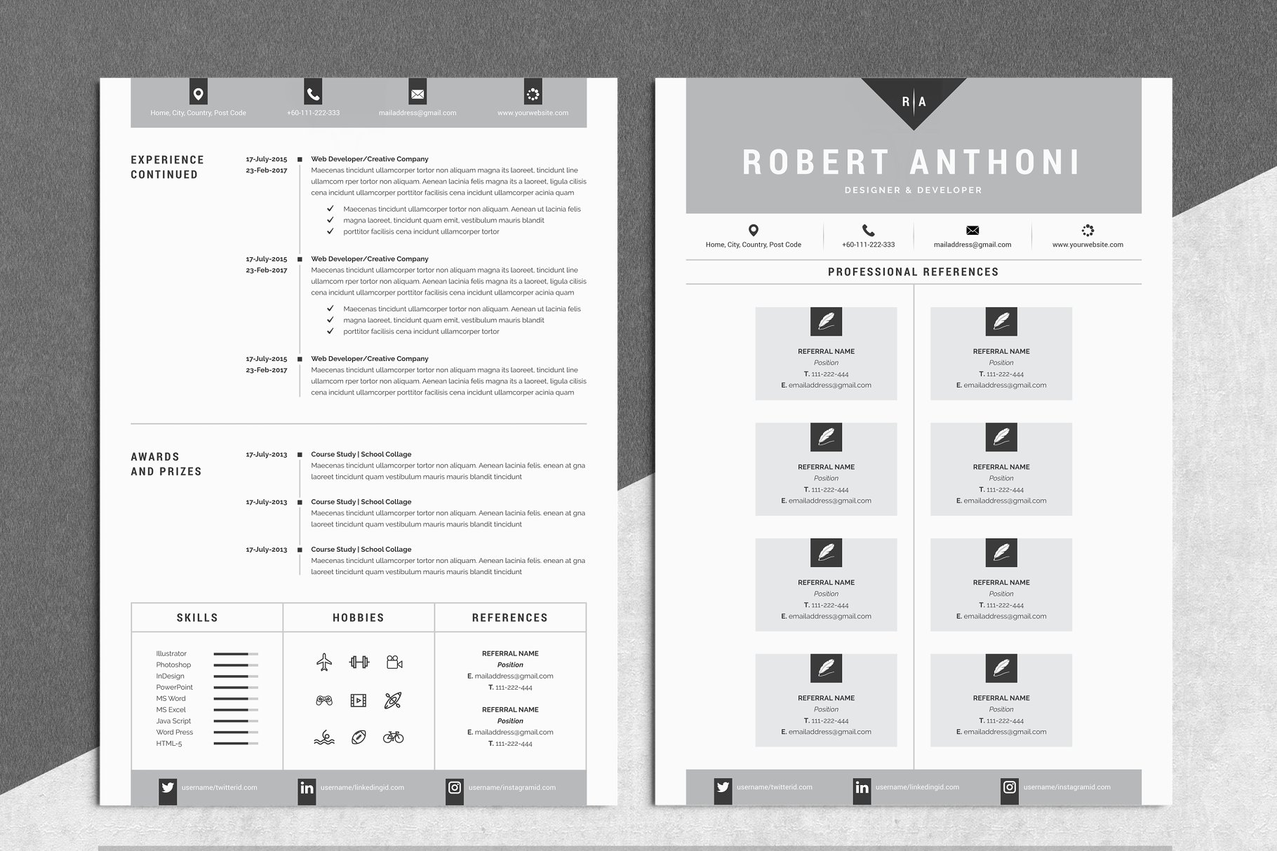 极简主义创意电子简历模板 4 Pages Creative Resume Pack插图(2)