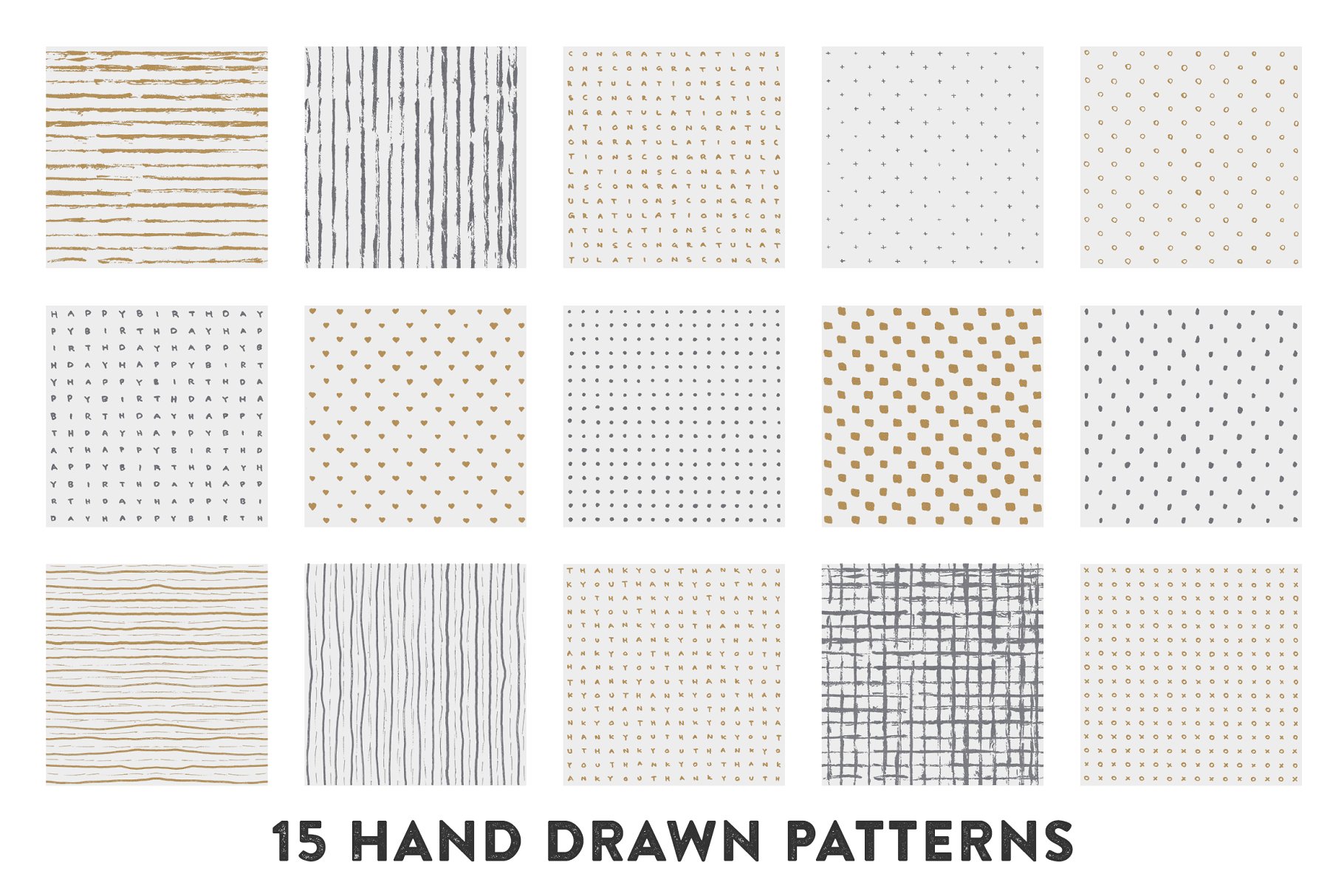 15款手绘金银图案纹理 15 Hand Drawn Gold & Silver Patterns插图(1)