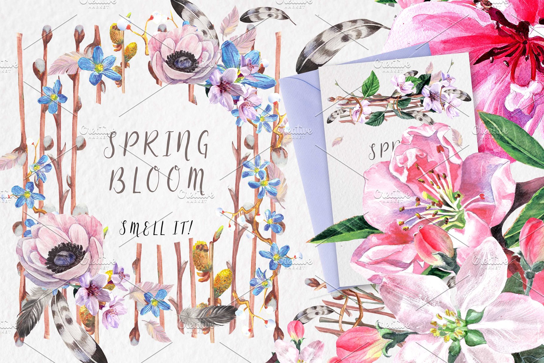 极力推荐：“春暖花开”水彩花卉设计素材包 "Spring bloom" 80 png插图(3)