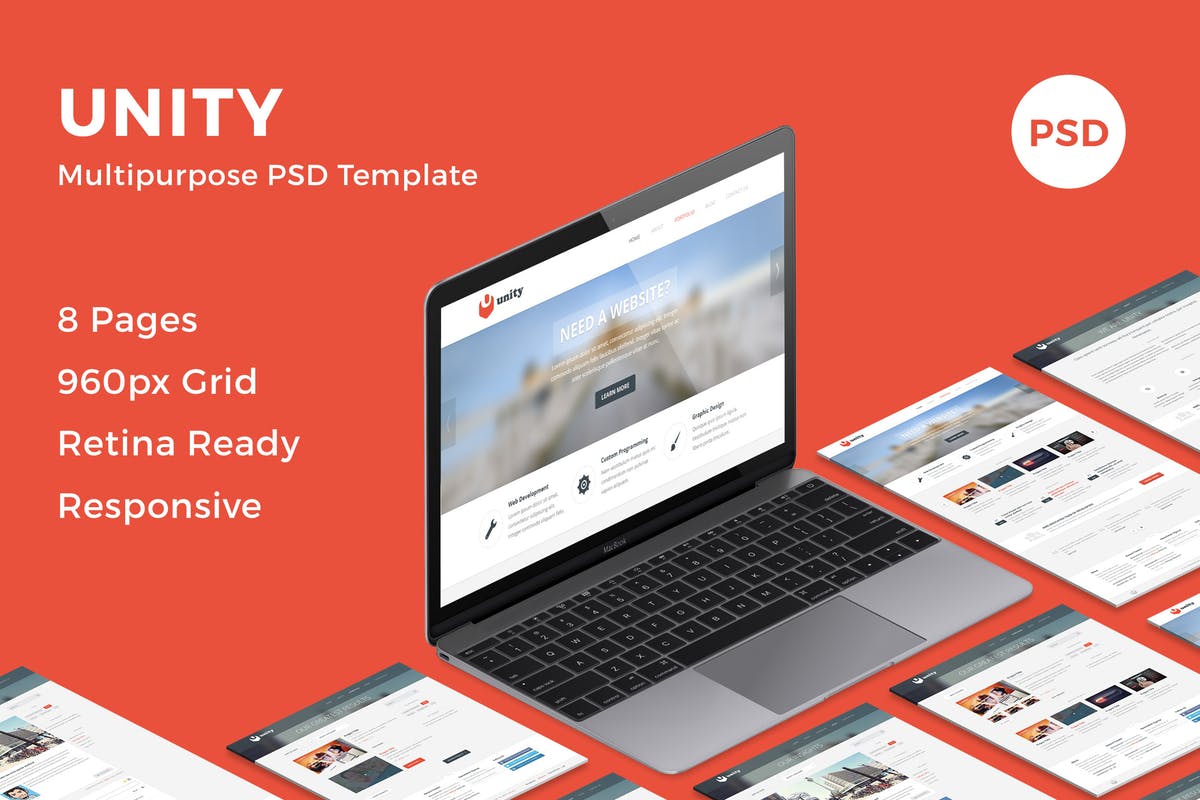 多用途商业网站企业网站设计PSD模板 Unity – Multipurpose PSD Template插图