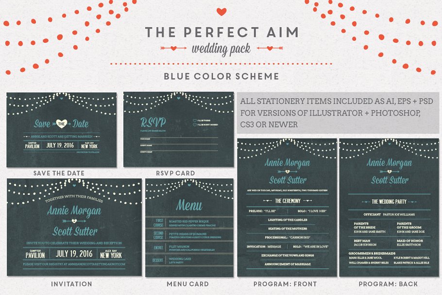 完美婚礼婚宴邀请设计物料模板合集 Perfect Aim Wedding Pack Templates插图(2)