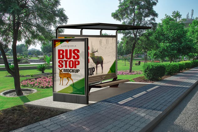 巴士公交站台灯箱广告牌样机 Bus Stand Mockups插图(2)