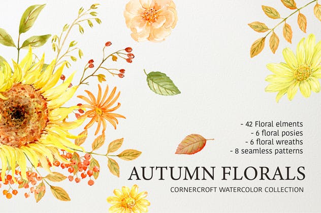 秋天花卉水彩绘画艺术设计素材 Watercolor Autumn Florals Collection插图(5)