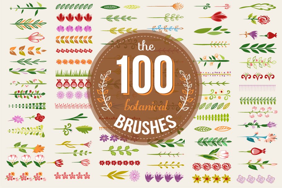 100多彩植物图案AI笔刷 100 Colorful botanical brushes插图(3)