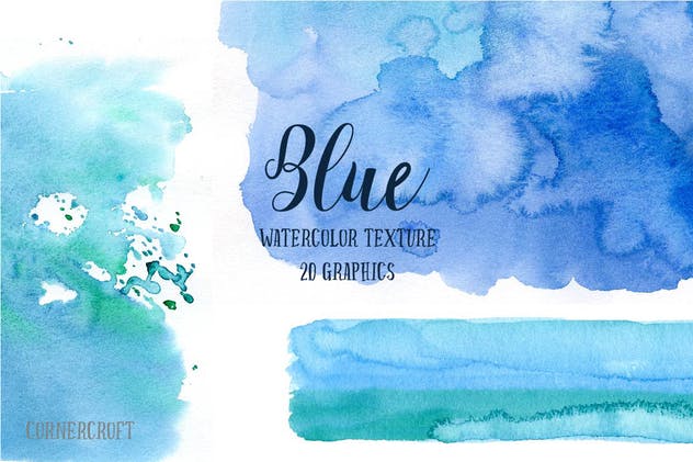 蓝色海洋水彩纹理素材 Watercolor Texture Blue插图(4)