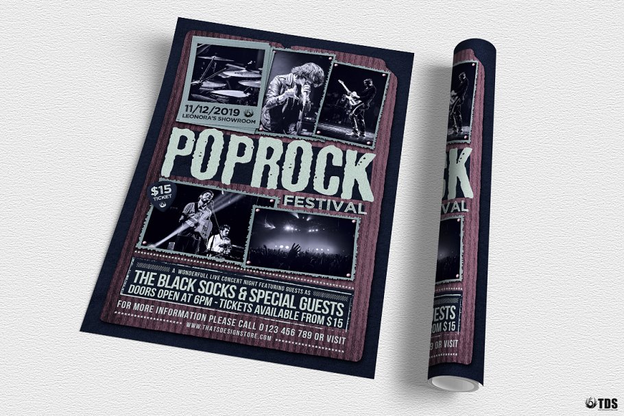 暗色调摇滚音乐节海报传单PSD模板V2 Pop Rock Festival Flyer PSD V2插图(2)