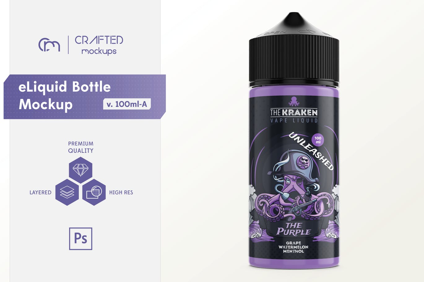 100ml电子烟烟油瓶设计效果图样机模板 eLiquid Bottle Mockup v 100ml-A插图