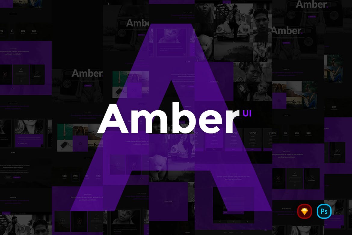 现代简约创意网站UI设计套件 Amber UI Kit插图