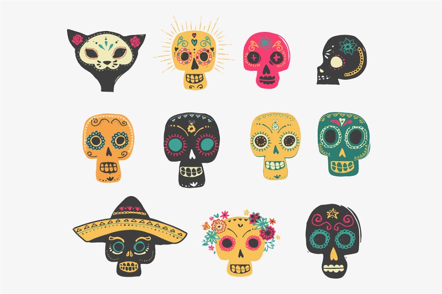 墨西哥骷髅涂鸦＆民族元素 Mexico -skull doodles & elements插图(3)