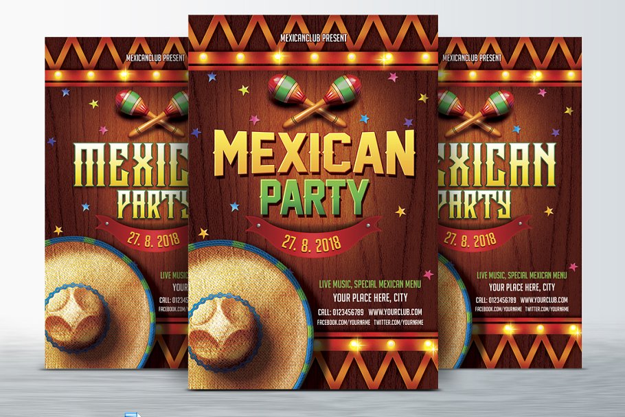 墨西哥聚会活动海报设计模板 Mexican Party Flyer插图
