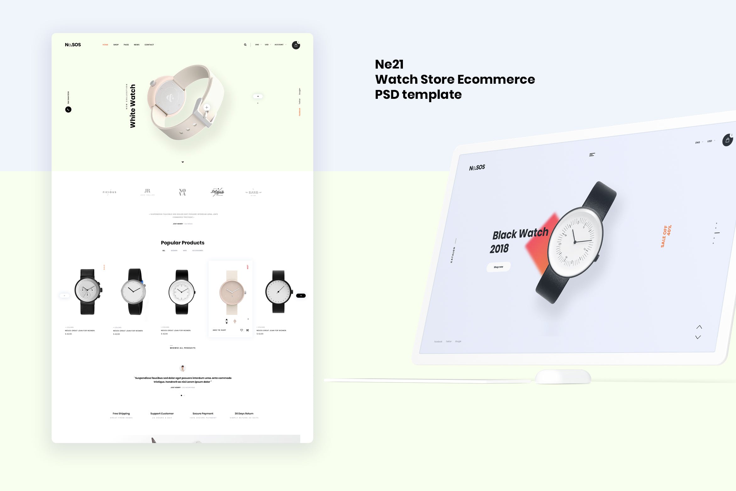 腕表/手表网上商城PSD设计模板 Ne21 – Watch store Ecommerce PSD template插图