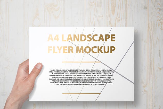 A4横向铝箔冲压工艺传单海报样机 A4 Landscape Flyer / Poster Mockup – Foil Stamping插图(8)