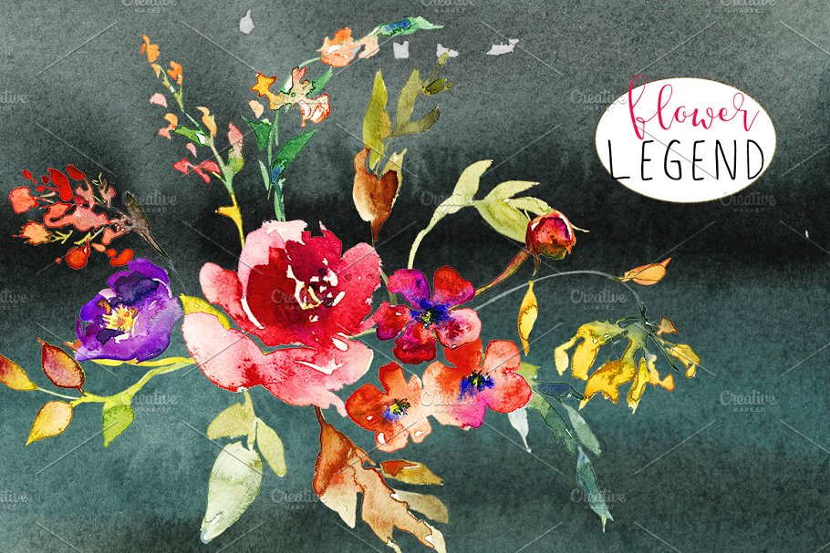 红牡丹花水彩剪切画（元素、花束&花圈） Watercolor Red Peony Flowers Clipart插图(8)