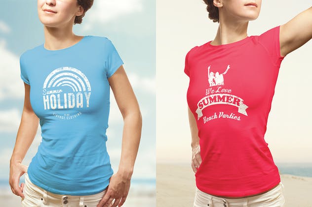 收腰女版T恤服装样机 Summer T-shirt Mock-up Female Version插图(3)