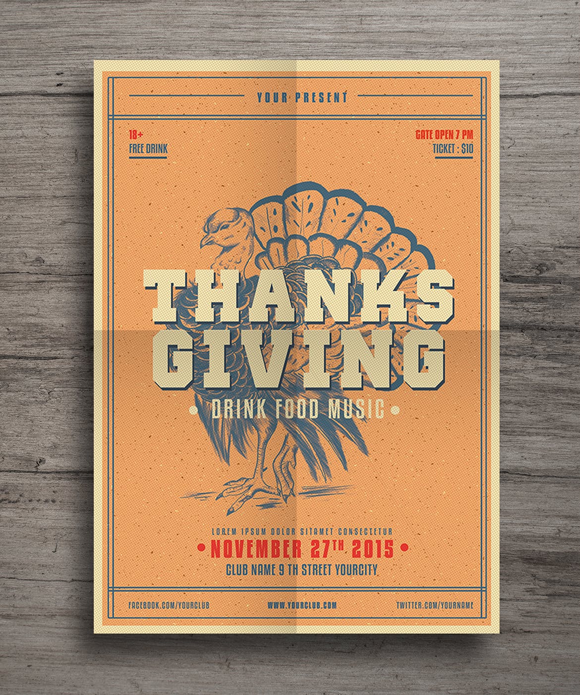 感恩节美食派对宣传海报传单模板 Thanksgiving Flyer插图(2)