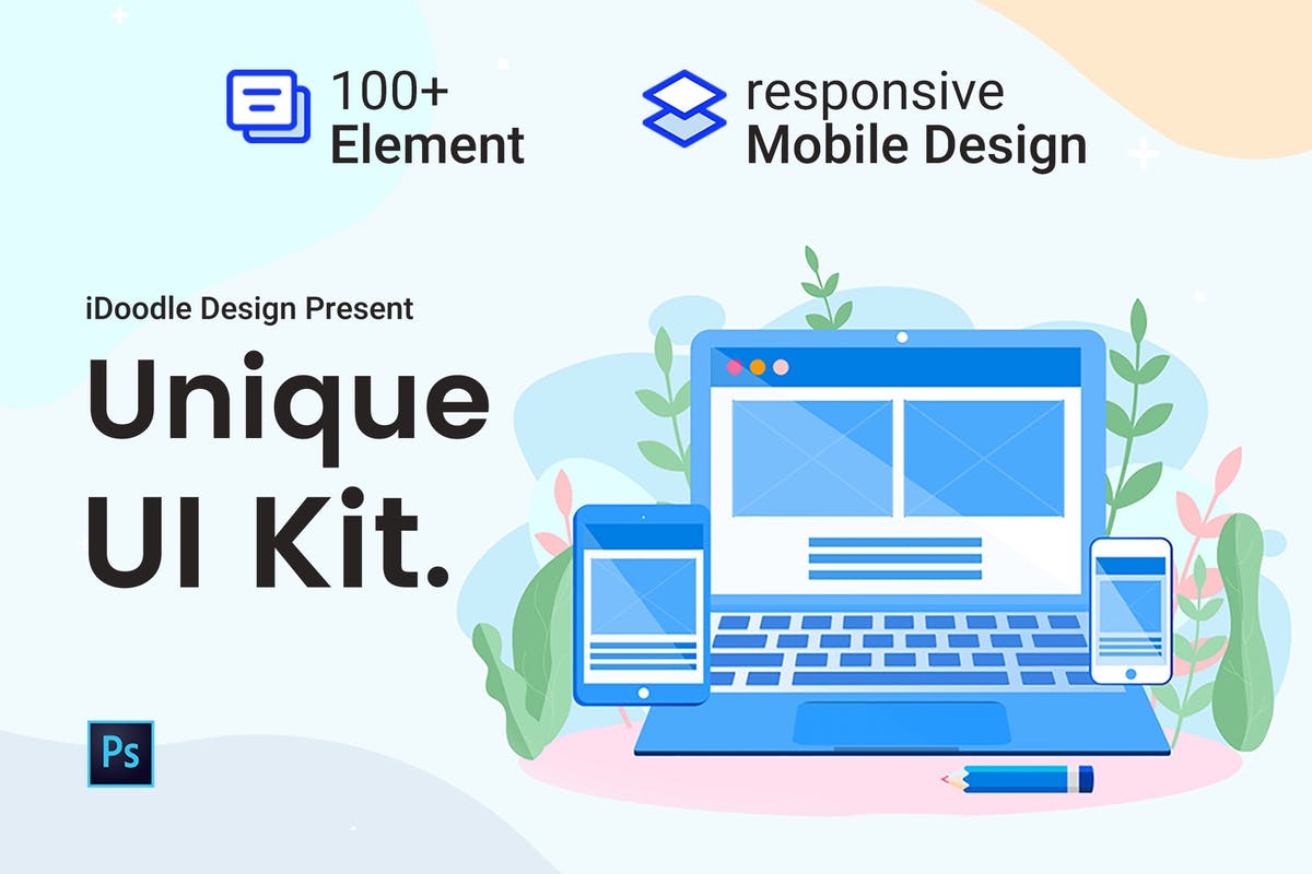 简约独特创意设计网页设计ui/ux线框图 UI Kits Web Design & Mobile Responsive插图