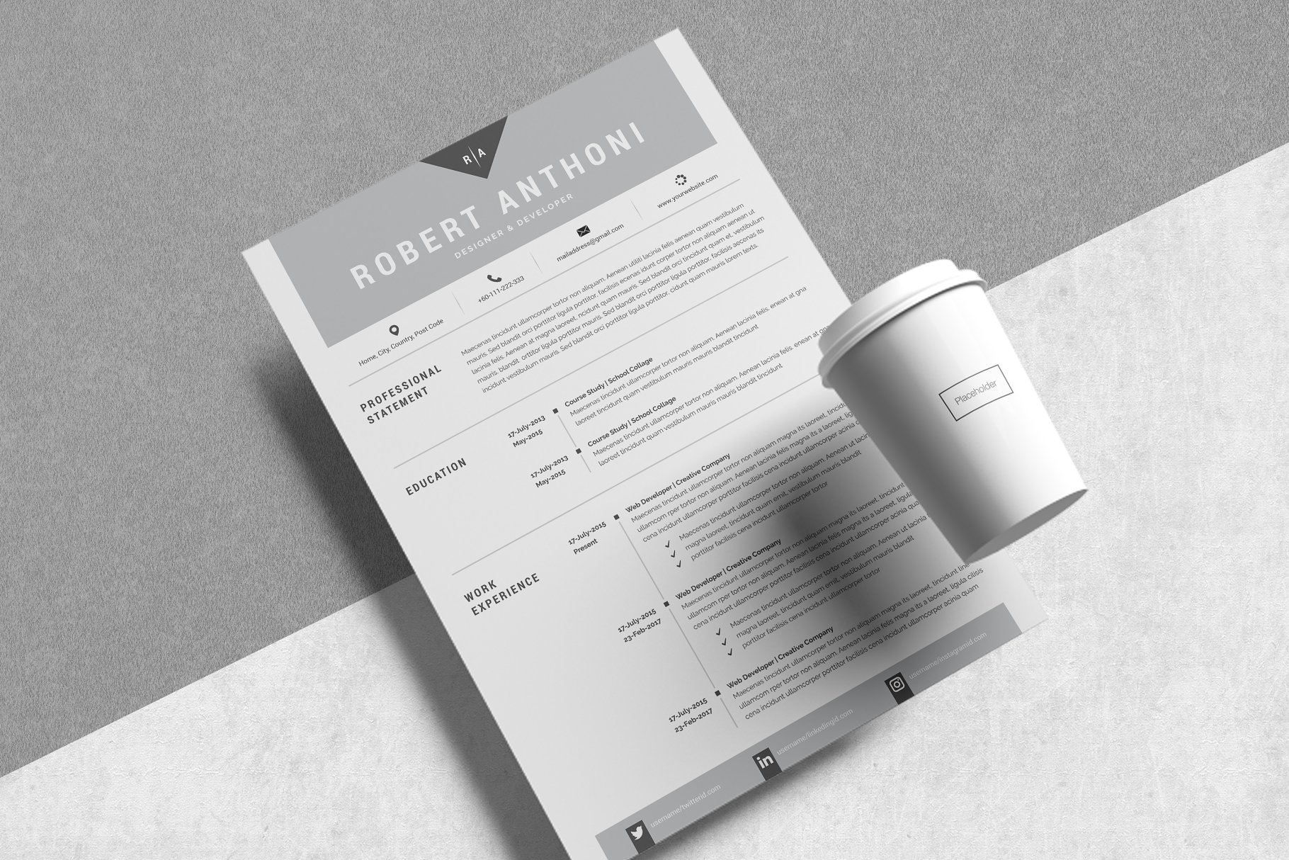 极简主义创意电子简历模板 4 Pages Creative Resume Pack插图