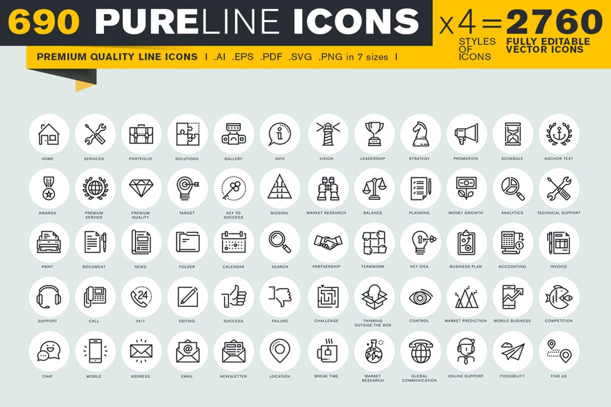 690枚创意简约细线矢量图标合集 Pure Line Icons插图