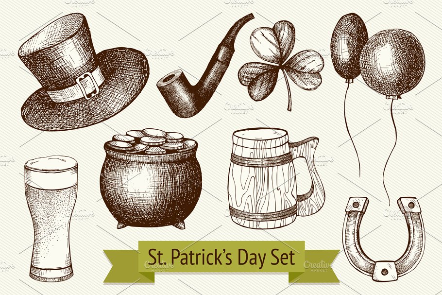矢量圣帕特里克日图标集 Vector St. Patrick’s Day Icons Set插图
