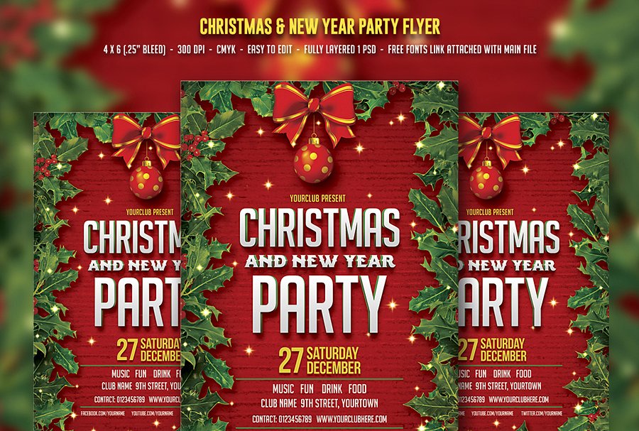 圣诞节&新年派对活动宣传传单模板 Christmas & New year Flyer Bundle插图(1)