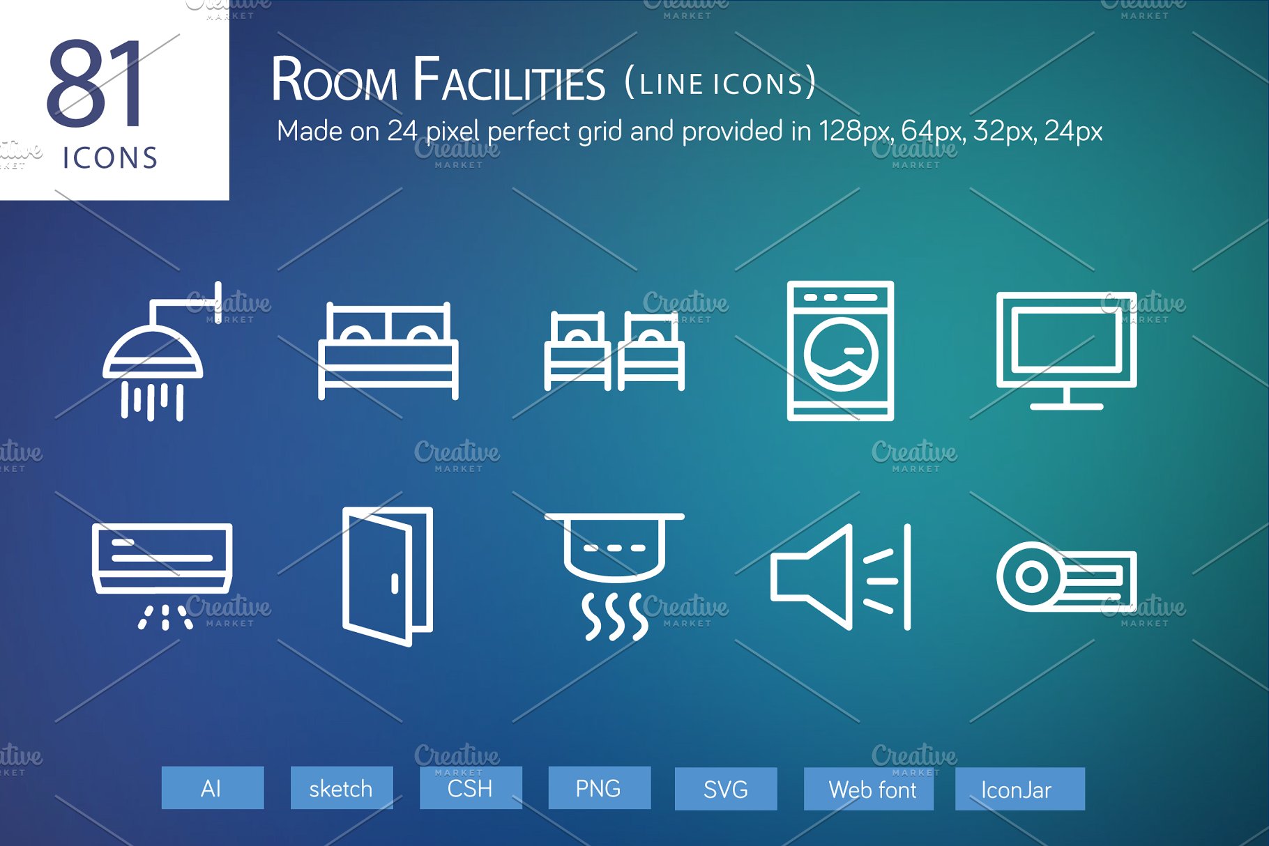 81个房屋电器家居物品矢量线条图标  81 Room Facilities Line Icons插图