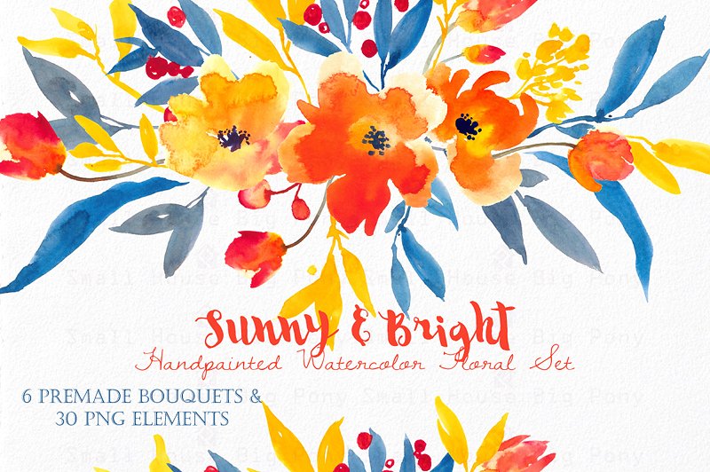 阳光明亮风格水彩花卉插画合集 Sunny & Bright- Watercolor Floral Se插图(2)