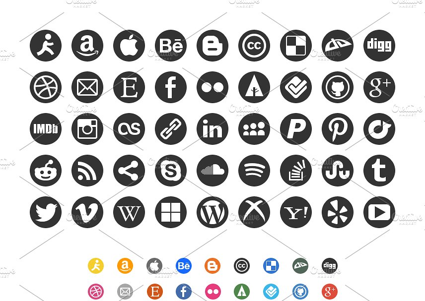 圆形社交媒体主题图标 Round Social Media Icon Set插图(1)