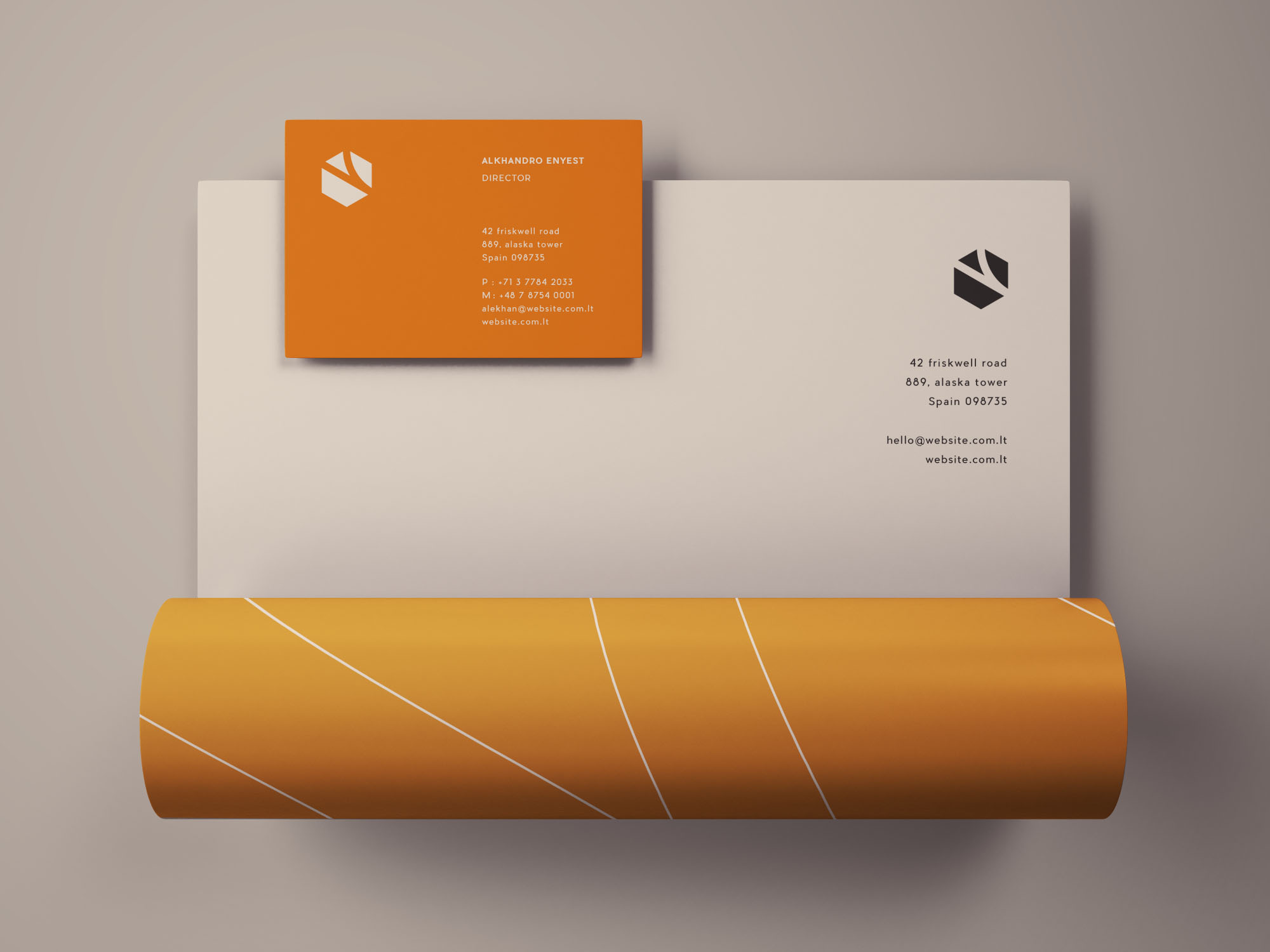 企业信纸信头和企业名片设计效果图样机 Letterhead and Business Card Mockup插图