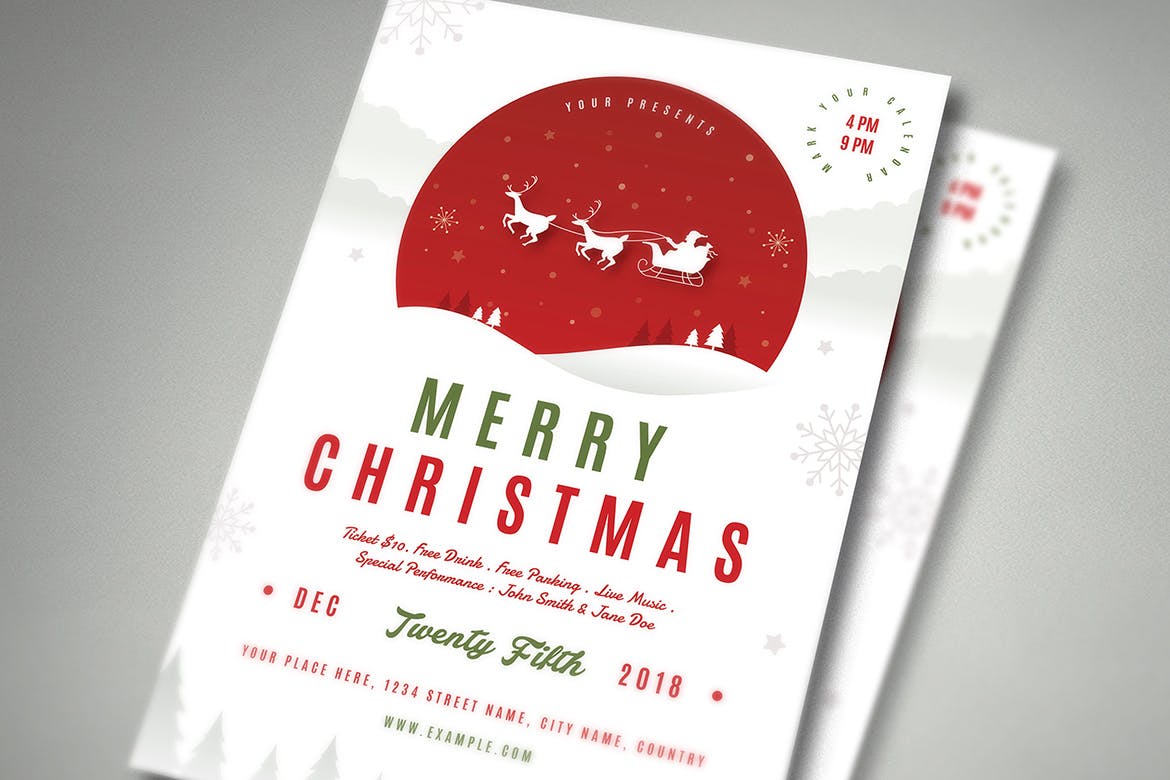 简约风格圣诞节庆祝活动海报传单模板 Christmas Party Flyer插图(1)
