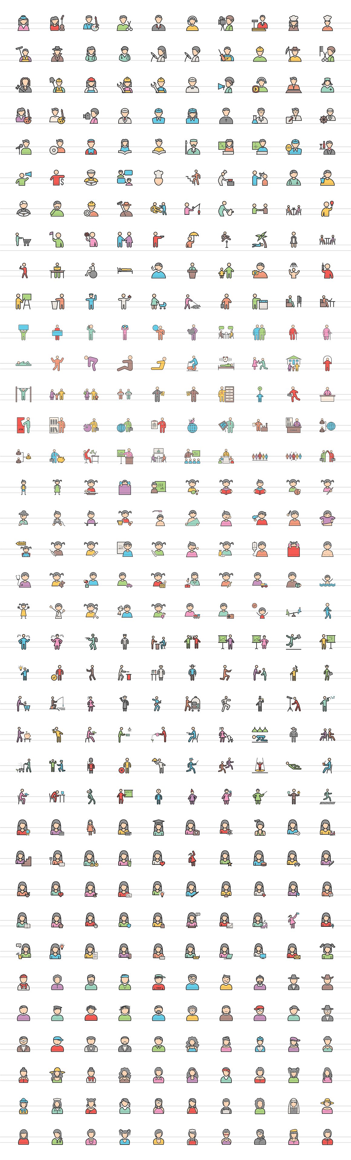 370枚各职业人物线性多色图标下载[AI, CDR, EPS, JPG, PNG, SVG]插图(1)