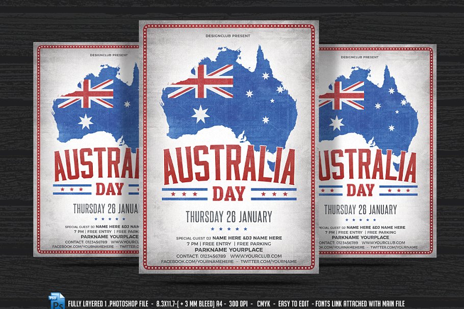 澳大利亚纪念日活动海报传单模板 Australia day Flyer插图
