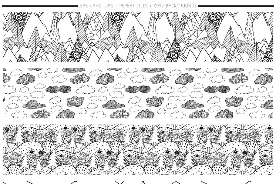 手绘山脉山岭图案纹理 Mountain Line Pattern Repeats插图(5)