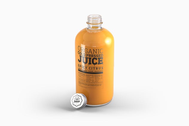 冷榨汁玻璃瓶饮料瓶外观包装样机 Cold Pressed Juice Glass Bottle Mockup插图(7)