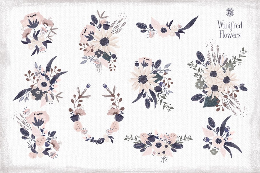 高清手绘水彩花卉剪贴画素材 Winifred Flowers插图(6)