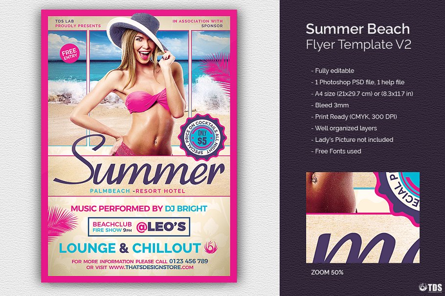 性感女郎夏日海滩派对推广传单PSD模板 Summer Beach Flyer PSD V2插图
