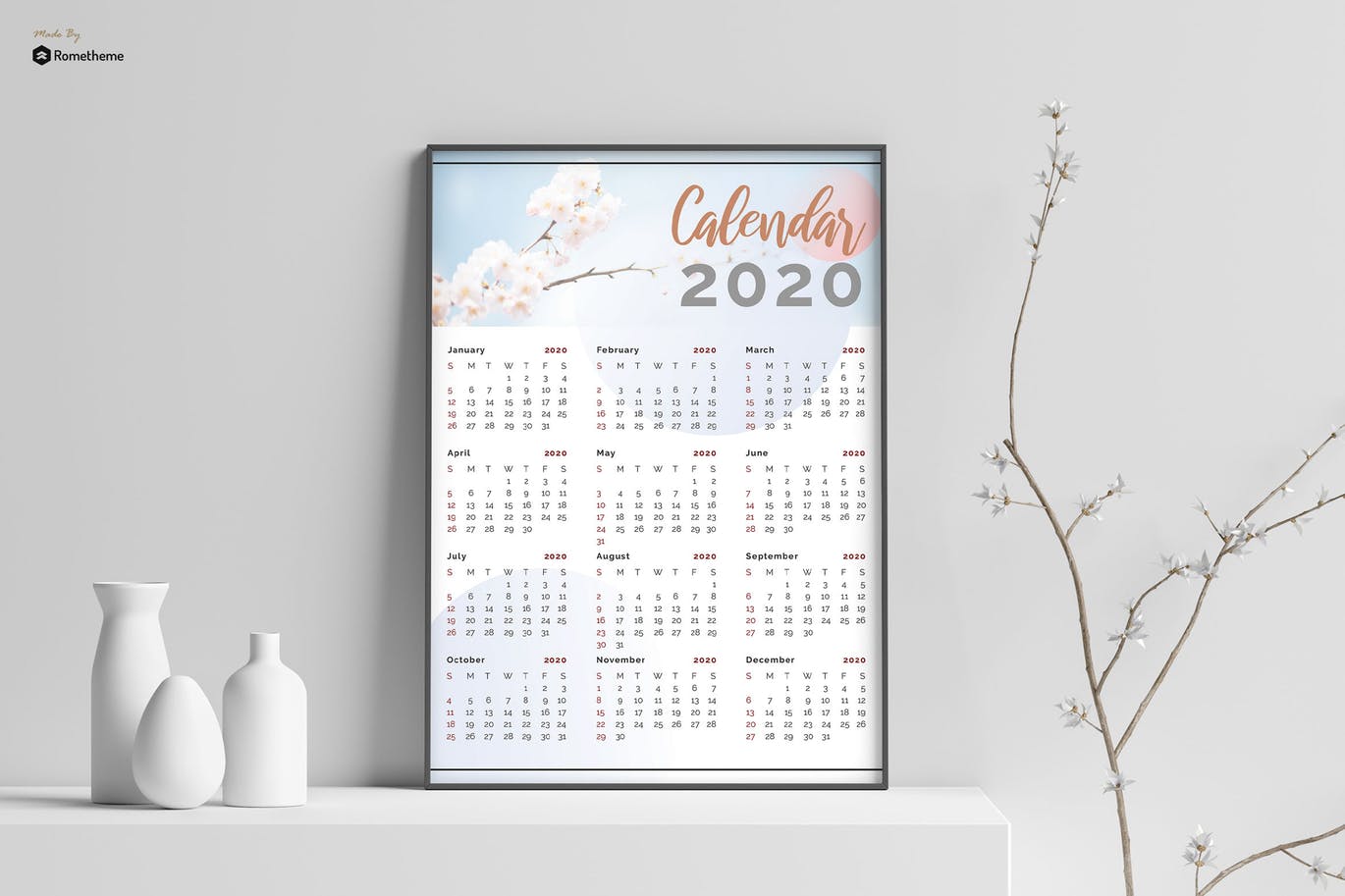2020年单页挂历设计模板 Creative Calendar 2020 vol. 01 RY插图