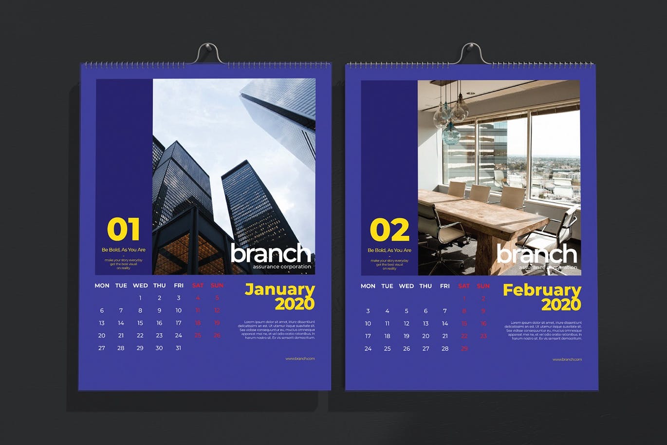 创意企业定制设计2020年挂历模板 Branch Assurance Wall Calendar 2020插图(1)
