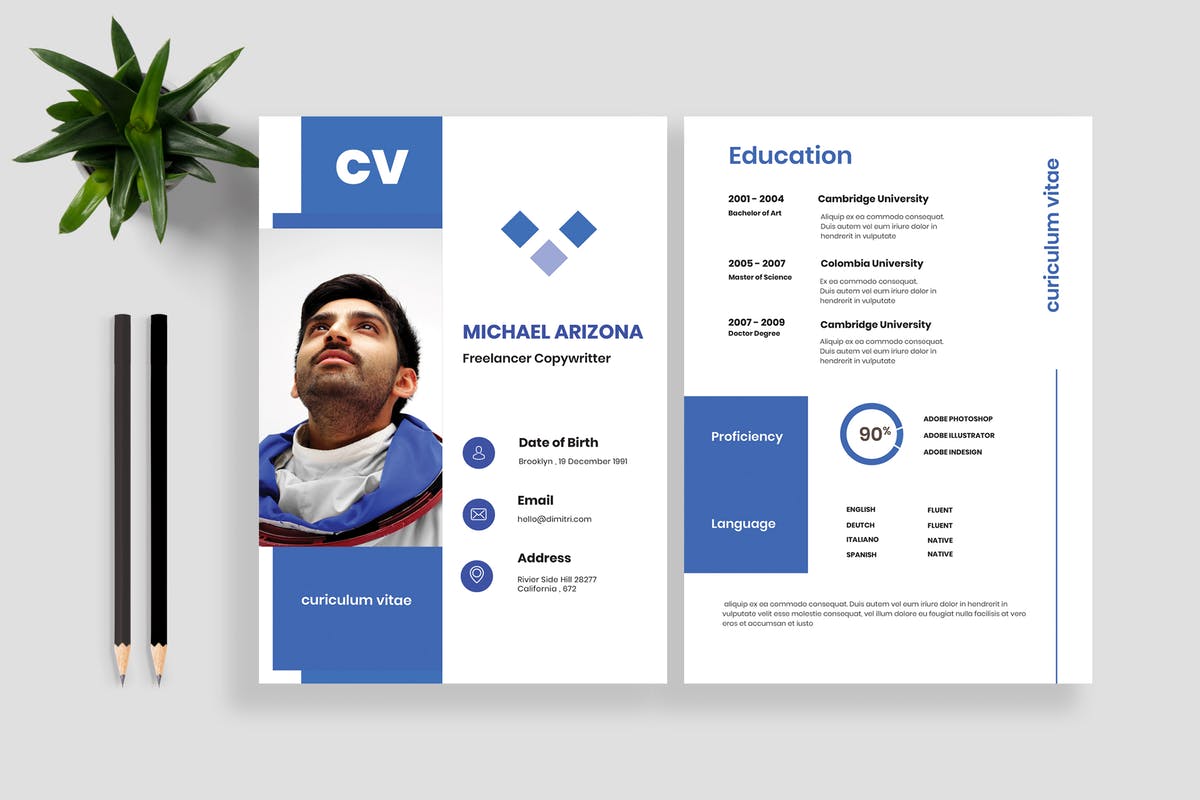 蓝色设计风格个人履历/求职简历模板 Resume CV Template 16插图