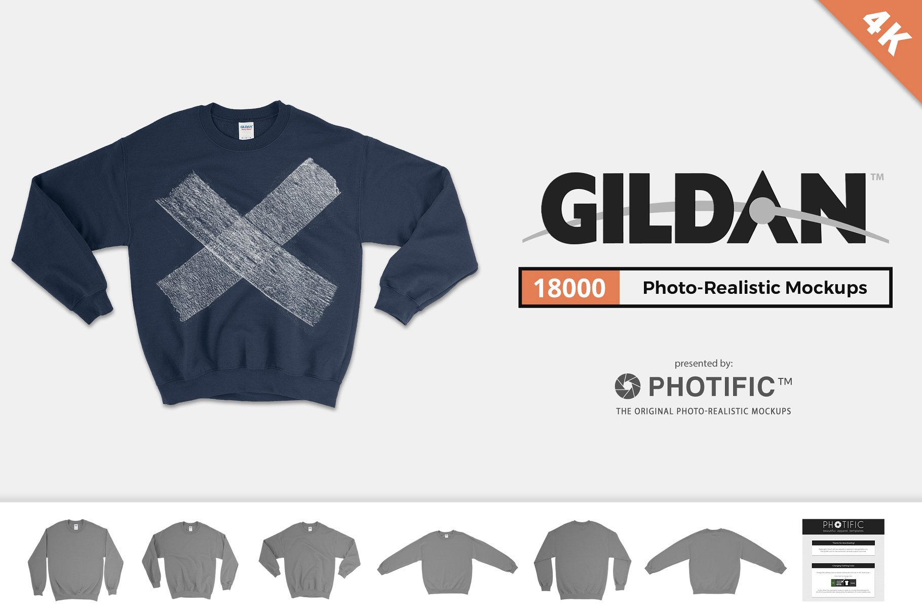 长袖卫衣样机模板 Gildan 18000 Crew Sweater Mockups插图