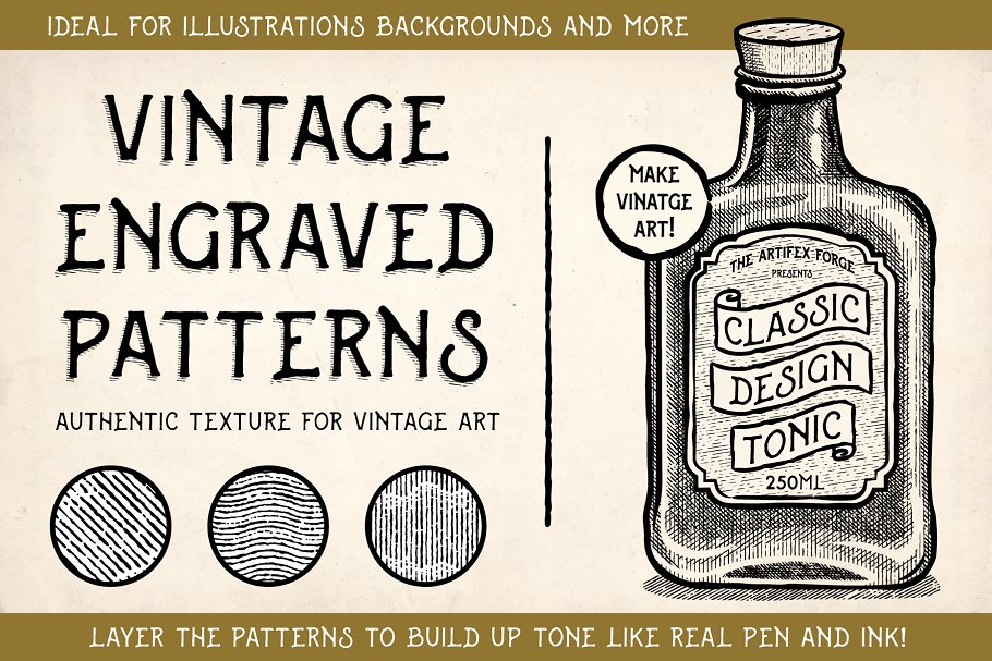 复古雕刻线条图案纹理AI图层样式 Vintage Engraved Patterns插图