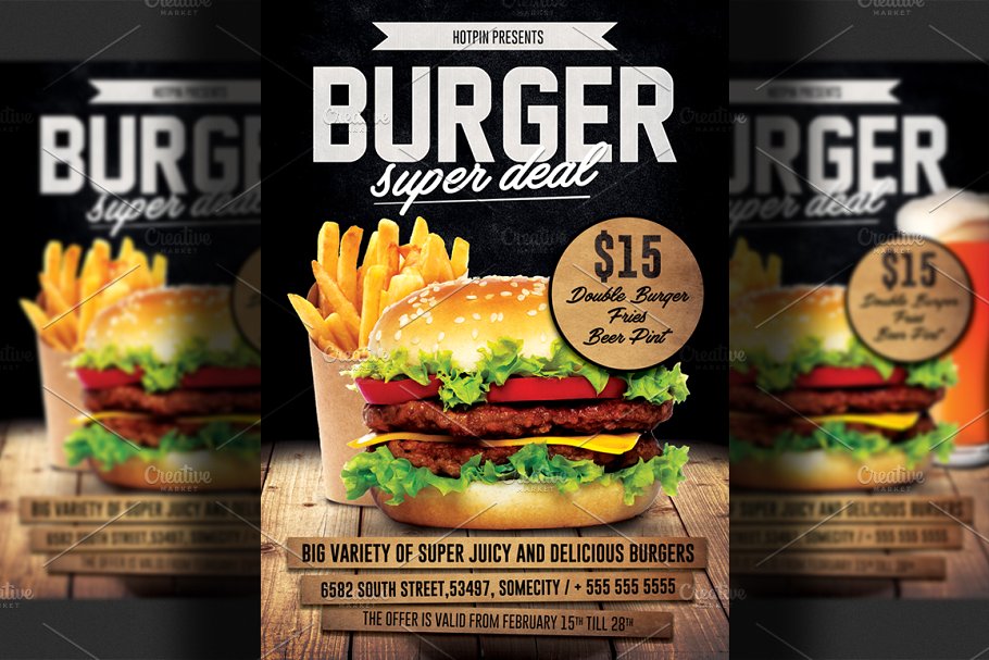 汉堡包品牌促销广告海报模板 Burger Promotion Flyer Template插图(1)