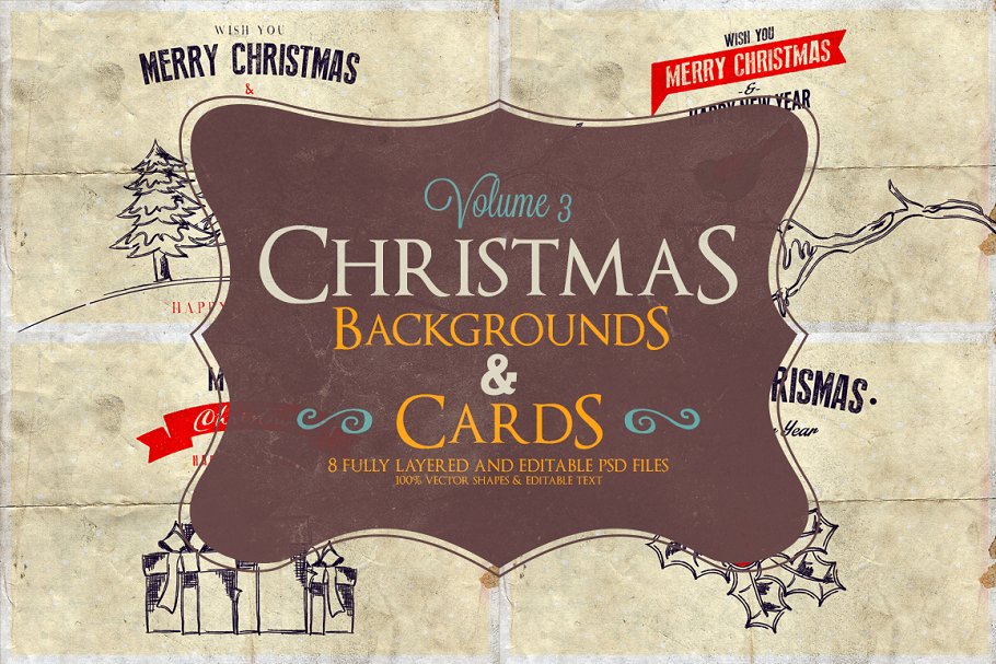 圣诞节主题背景&卡片模板v3 Christmas Background & Cards Vol.3插图